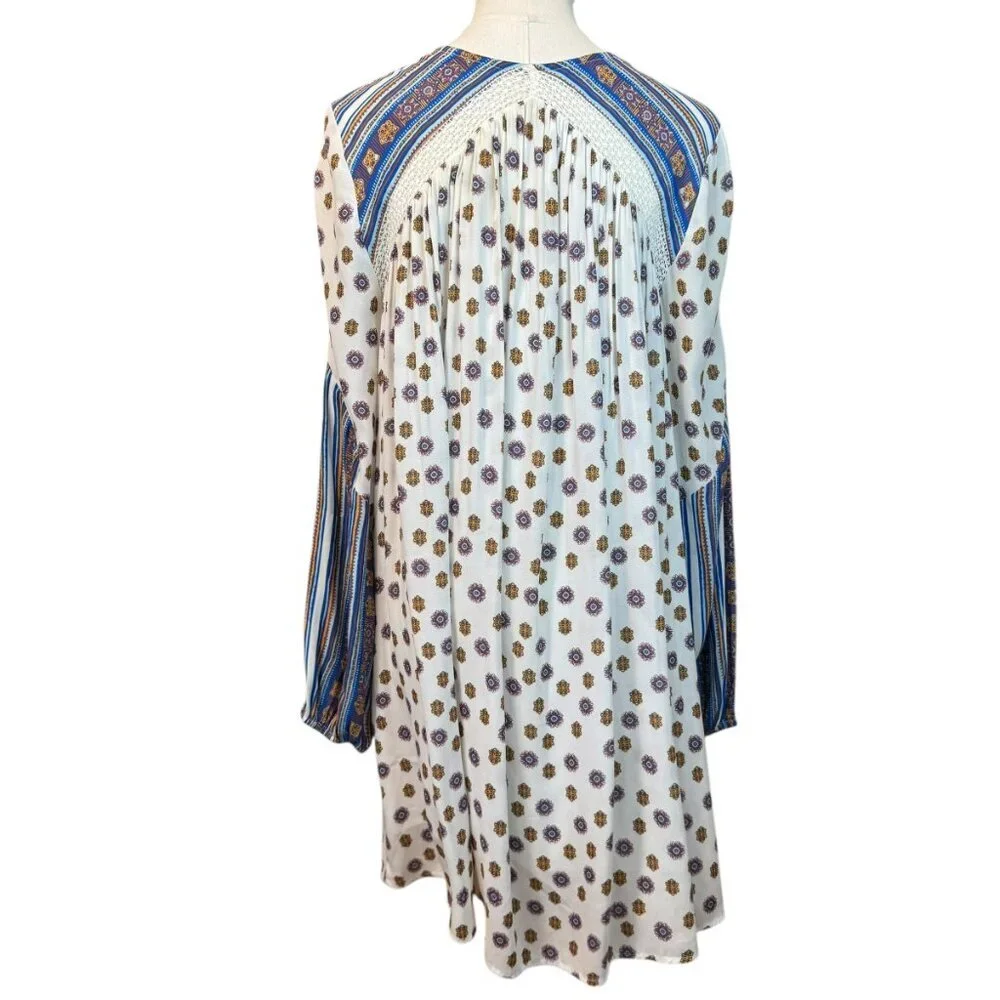 Free People Boho Mini swing dress,  Blusson  sleeves, pockets Size XS